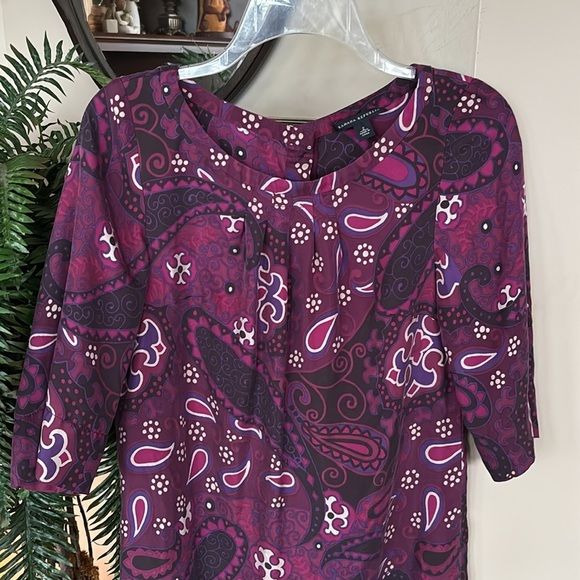 NWOT Banana Republic 100% Silk Shift Dress Beaded Button Up Back Burgundy Mod - Picture 3 of 14